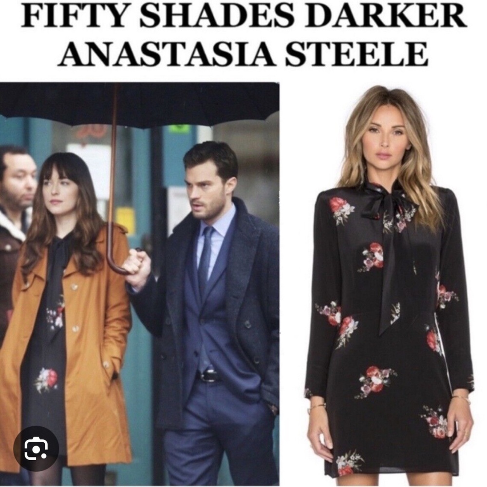 Koople’s silk floral tie neck dress ASO Anastasia Steele Fifty Shades Darker
